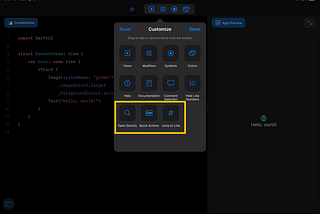 Swift Playgrounds 的 Open Quickly、Quick Actions、Jump to Line