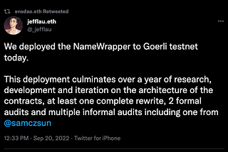 🐦: Implementamos [ENS] NameWrapper en la red de prueba de Goerli hoy.