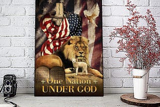 HOT Lion lamb and dove one nation under god american cross poster
