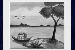 How to draw scenery of River Side | Simple Village Scenery Drawing with Pencil | Art Tutorial
