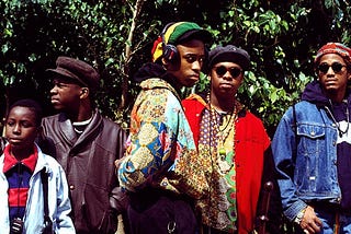 A Tribe Called Quest filming for “Yo! MTV Raps” circa 1990, in their hometown of New York City. Photo by Janette Beckman/Getty Images.