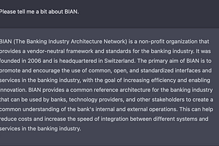 How much does ChatGPT understand BIAN?