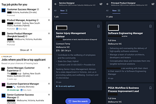 Screenshots of job search results showing irrelevant job ads