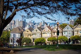 Photo of the colorful homes near Alamo Square Park in San Francisco by Minko Gechev