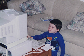 Mike Tarpey as a young boy in the mid-90s (sometime around kindergarten), using a PC for the first time.