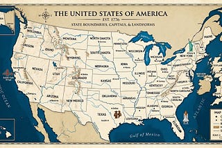 Map of the USA with the UK on the Eastern coast