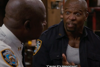 Holt and Terry in Seasons 3, Episode 2 of Brooklyn Nine-Nine.