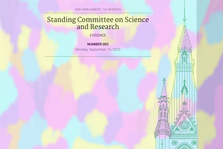 Front page of a minutes file from the Standing Committee on Science and Research, overlaid with pastel-coloured blotches.