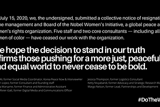 Statement on our Collective Resignation from the Nobel Women’s Initiative