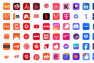 Overview of app icons of various colours