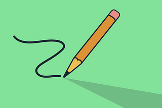 A cartoon pencil floating on a green background having just drawn a curving line.