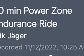 Scree shot of 30 min Power Zone Endurance Ride 11/12/2022