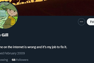 Twitter bio of @Lydle. The text is “Everyone on the internet is wrong and it’s my job to fix it.”