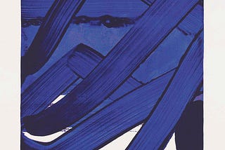 Deep blue paint strokes overlapping one another