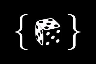 A black and white logo of a dice is contained inside of two curly braces. The curly braces are set notation brackets that indicate a set made up of all the possible outcomes of a single dice role. {1, 2, 3, 4, 5, 6}