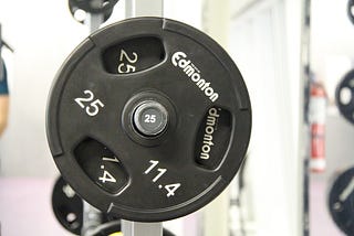 Barbell weights at the gym.