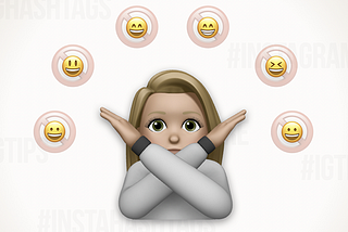 Large emoji of a woman crossing her arms surrounded by smaller face emojis