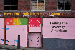 A boarded-up urban brick building with a hand painted sign that says “Revolution” over the doorway