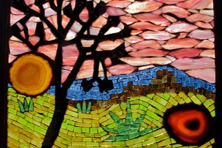Stained-glass mosaic of a Joshua tree by Angel La Canfora.