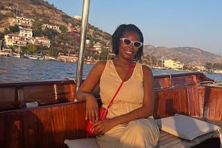 Author on a boat in Turkiye
