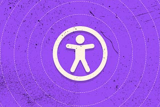 web accessibility logo, the silhouette of a person inside a circle ring with a blast of thing rings eminating from the center