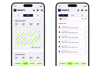 Monthly Calendar with Daily Selection for Trips or Charging Sessions