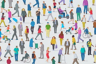 Illustration of a diverse group of people with and without disabilities