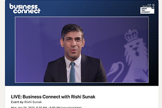 Screenshot of a LinkedIn Live event with UK Prime Minister Rish Sunak from April 2023