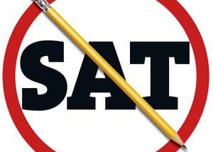 The word “SAT” crossed out by a pencil