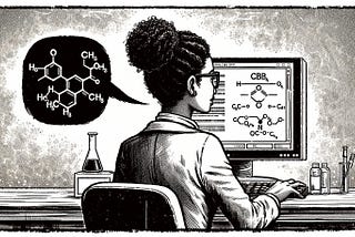 Image of a female scientist talking “chemistry” to a computer (generated using ChatGPT by OpenAI)