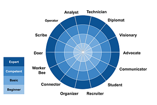 Policy personas can be depicted as a radar chart to visualize proficiency levels.