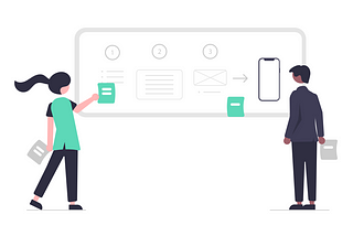 Illustration de deux personnes réalisant des wireframes