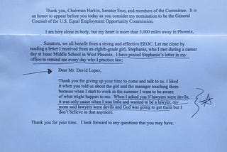 EEOC General Counsel David Lopez posted Stephanie’s letter to remind him every day why he practices…