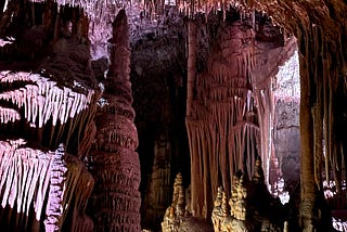 Decorated limestone caverns lit beautifully.