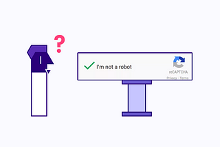 A confused person looking at the famous Google reCAPTCHA checkbox “I’m not a robot”.