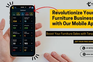 Thumbnail promoting Tanyo CRM mobile app to revolutionize furniture business and boost sales, featuring a call to action for a free demo