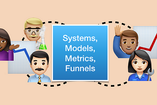 Diagram showing human avatars in the loop of Systems, Models, Metrics and Funnels