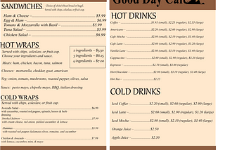 CAFE menu