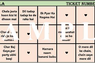 Bollywood Songs, Dialogues, Movies, Characters or Any Name Based Tambola Game Tickets