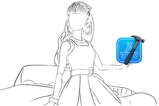 Barbie, holding up the Xcode symbol