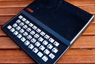 A tatty-looking Sinclair ZX81 home computer.