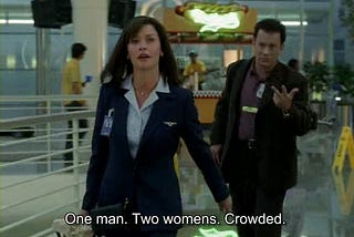 One man. Two womens. Crowded.