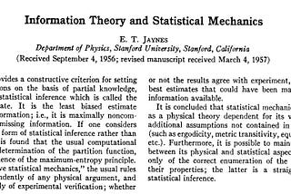 E.T. Jaynes’ “Information Theory and Statistical Mechanics”