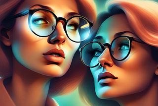 Two beautiful women with glasses looking a bit condescending.