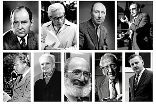 Photos of nine Martians of Budapest: von Neumann, Erdos, Wigner, Teller, Szilard, Karman, Halmos, Polya and Kemeny