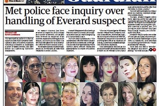 A Guardian newspaper front page, with faces of many women.