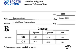 A sample eye glasses prescription