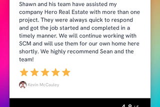 We highly recommend Sean and the team! — Raving Review for SCM Roofing, LLC tampa