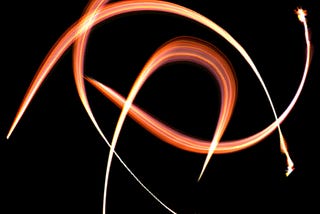 Graphic digital depiction of Yuri-nome bouncing around in huge arcs alone in a dark universe.