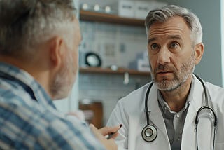 A doctor having a discussion with an older gentleman patient